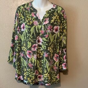 Cato size M Green and Pink Floral Blouse